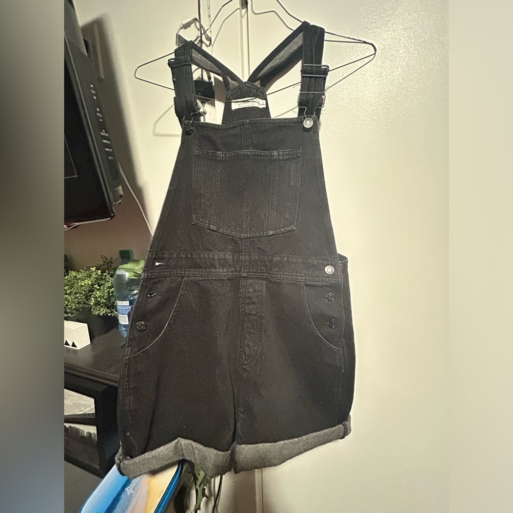 Black denim overalls (shortalls)